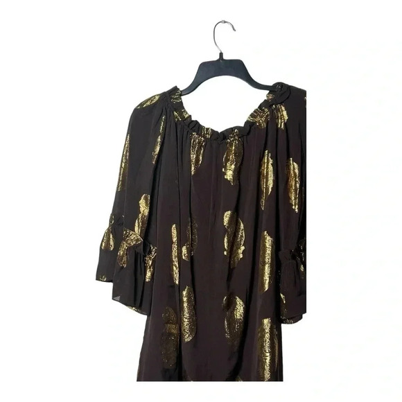 1497. MILLY OF NEW YORK FEATHER MINI LENGTH DRESS BROWN/METALLIC GOLD IN‎ COLOR - Picture 8 of 9